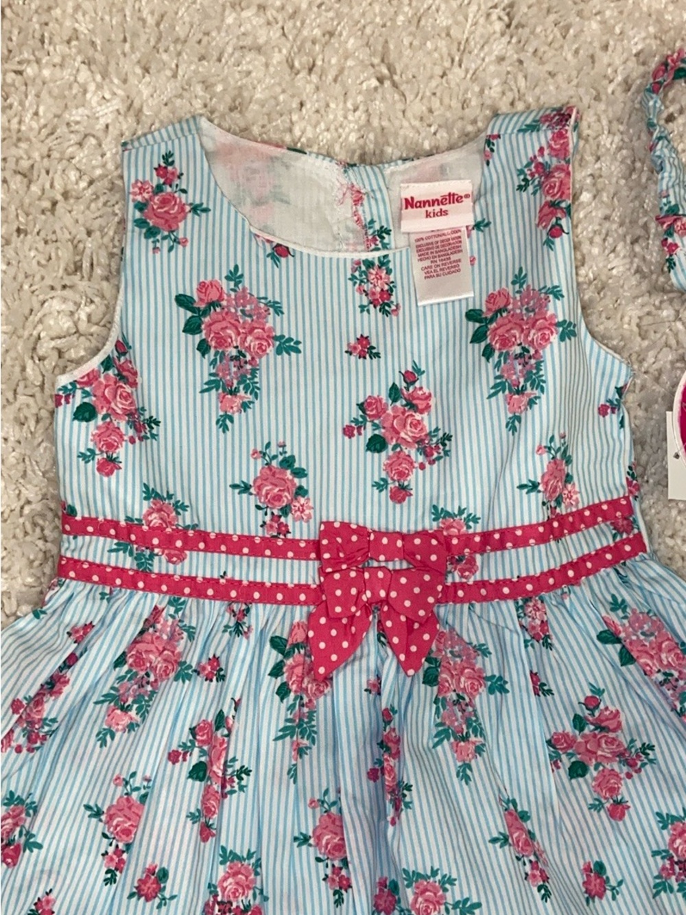Nannette Blue and Pink Floral Stripe Sundress with Polka Dot Accents - Picture 3 of 4